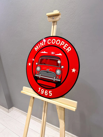 Mini Cooper 1965 - Classic Front View Metal Tabela