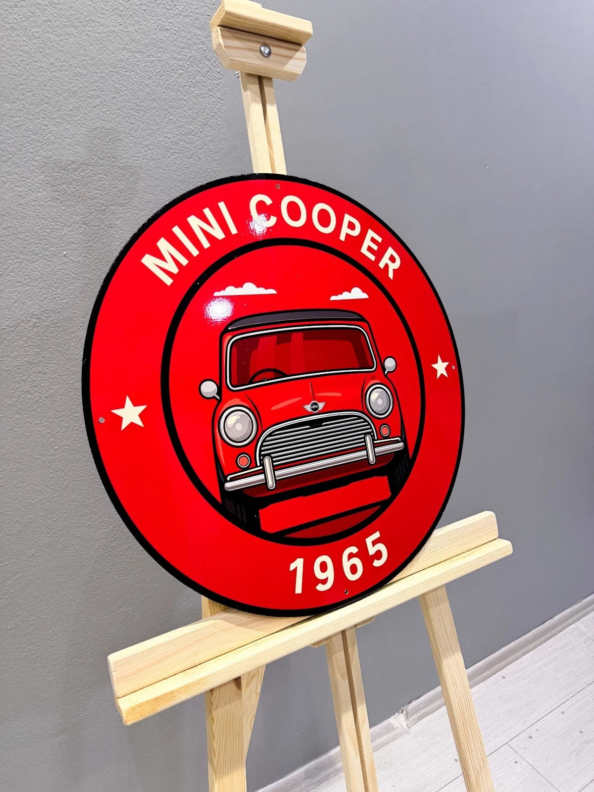 Mini Cooper 1965 - Classic Front View Metal Tabela