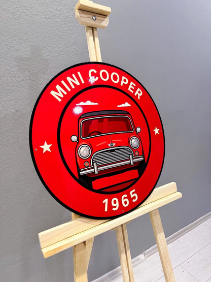 Mini Cooper 1965 - Classic Front View Metal Tabela