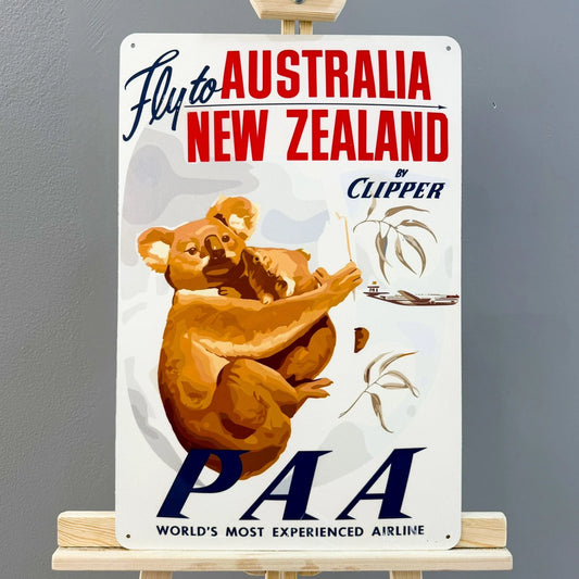 PAA Clipper Fly to Australia & New Zealand Metal Tabela