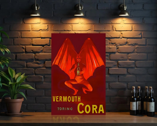 Vermouth Cora Red Devil & Bottle from Torino Metal Tabela