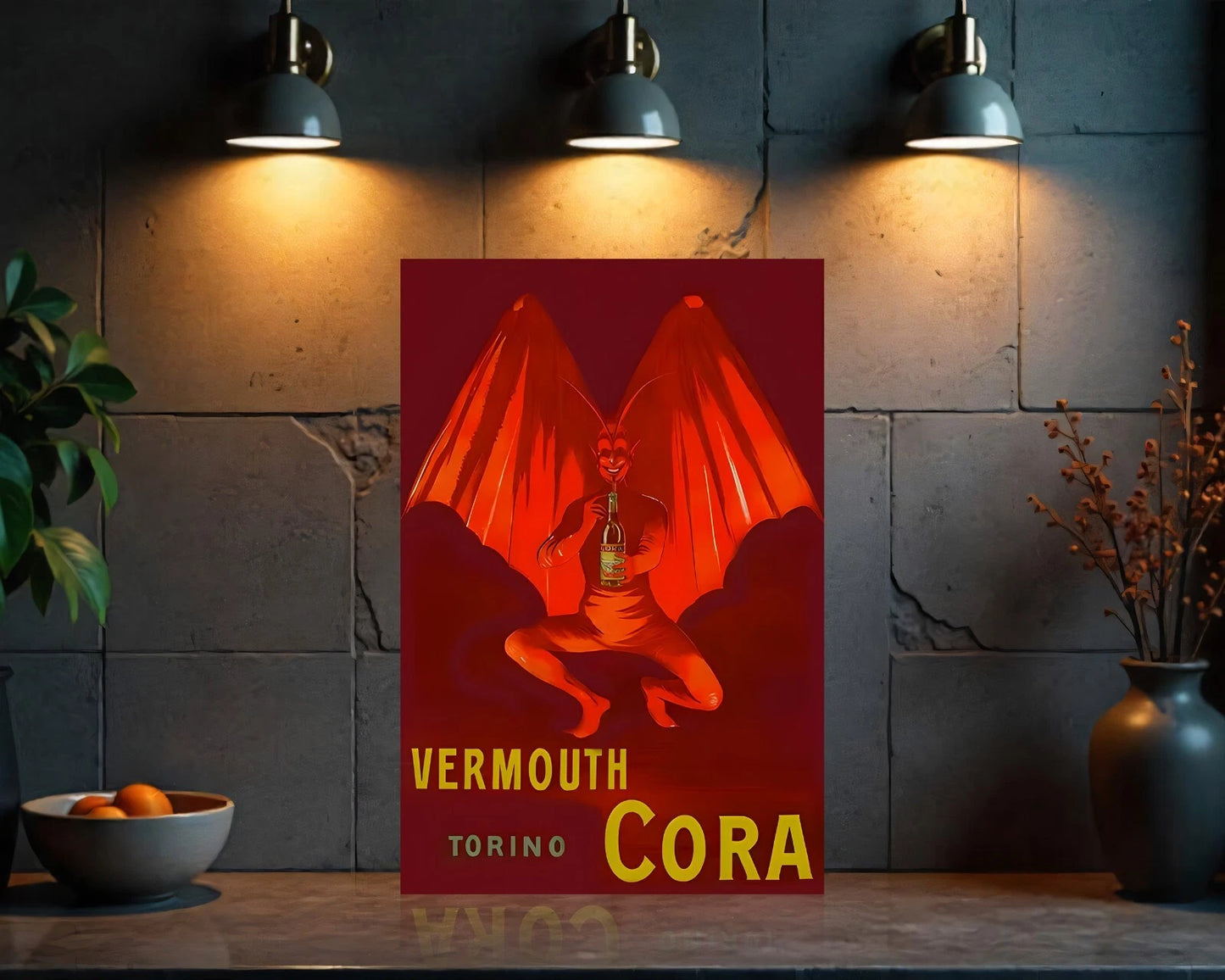Vermouth Cora Red Devil & Bottle from Torino Metal Tabela