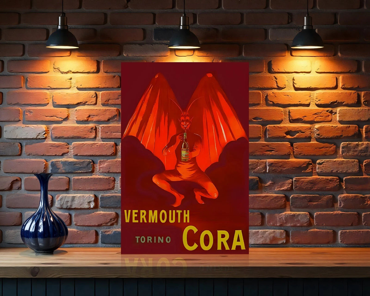 Vermouth Cora Red Devil & Bottle from Torino Metal Tabela