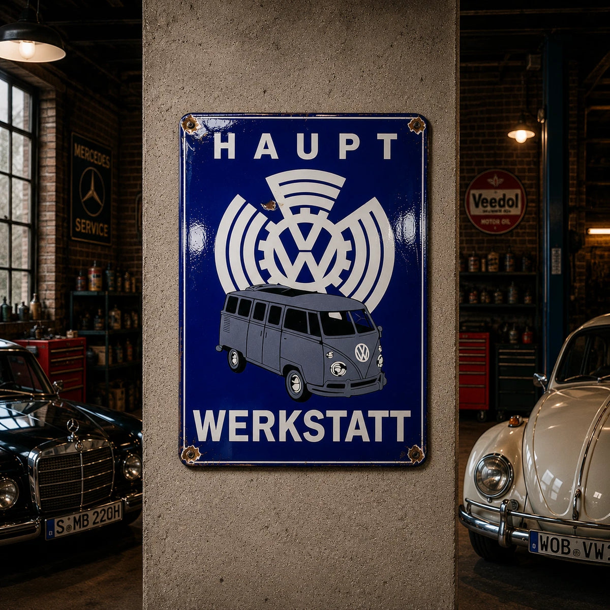 Volkswagen Bus Haupt Werkstatt Rusted Metal Tabela