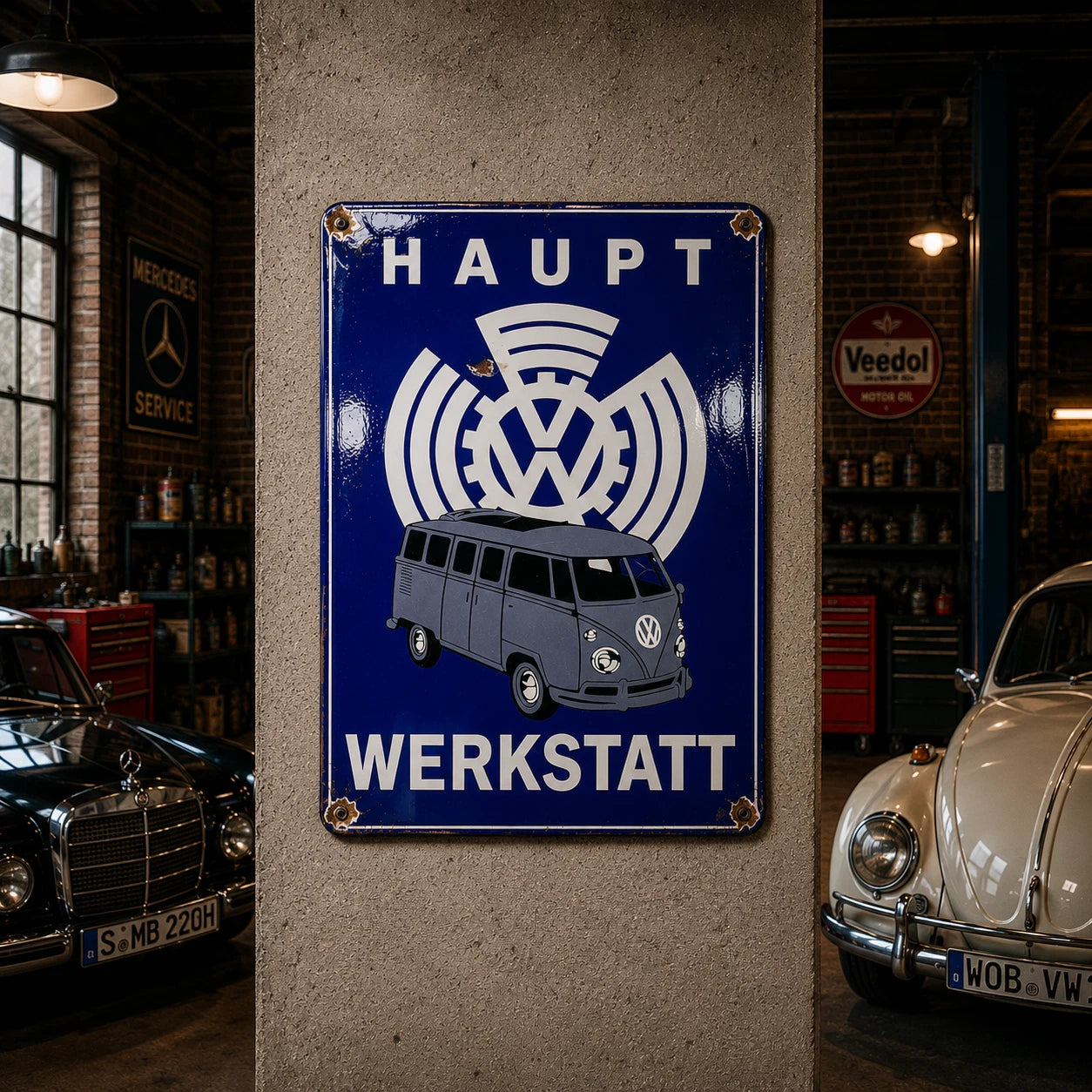 Volkswagen Bus Haupt Werkstatt Rusted Metal Tabela